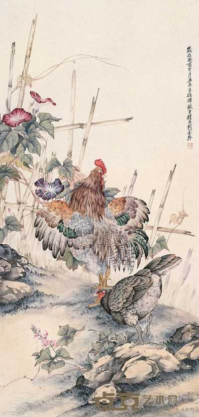 刘奎龄 1933年作 大吉图 立轴 126×60cm.
